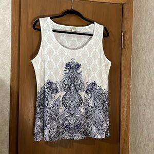 Womens L One World Blue/White/Tan Tank Top